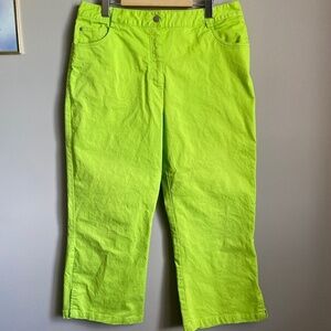 Orly Women's Neon Lime Denim Ankle Crop High Rise Pants‎ Size 14